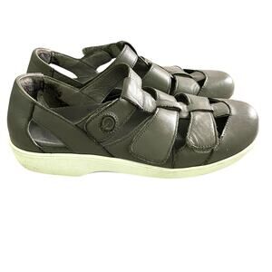TRAQ by Alegria Leather Sandals Size 9 Cut-Out Adjustable Treq Dove Gray Comfort